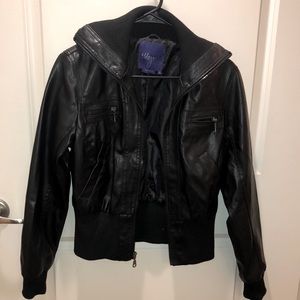 Miley Cyrus and Max Azria Black Faux Leather Bomber Jacker.